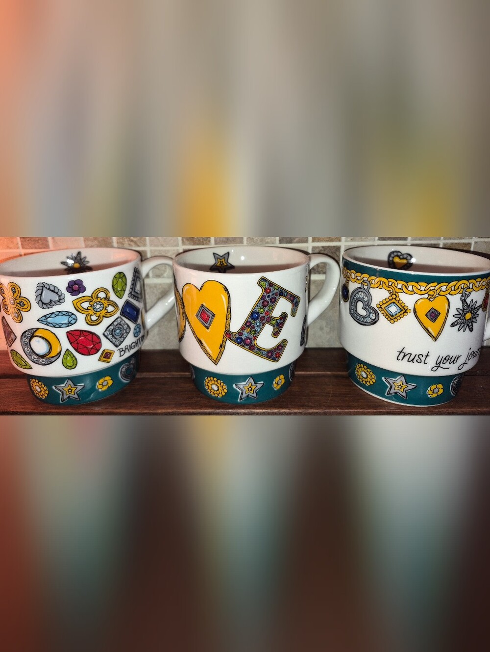 3 Ceramic Coffee Mugs, Brighton "LOVE" and "Trust Your Journey" Collection